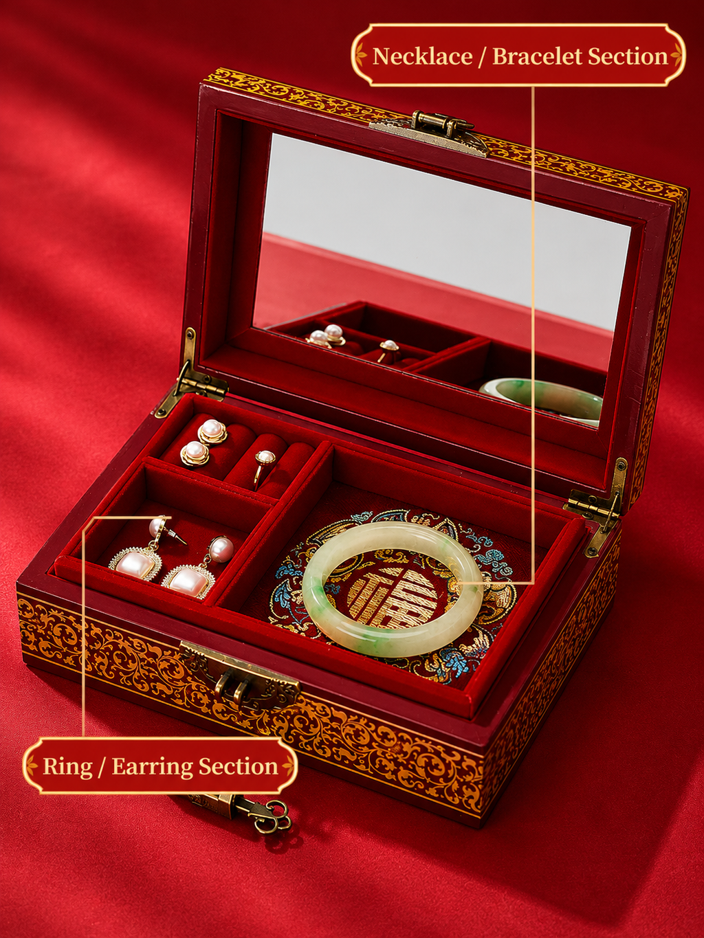 Imperial Shine Wooden Lacquer Wedding Jewelry Box